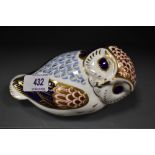 A Royal Crown Derby Gold stopper figure study of a reclining Owl,