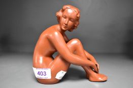 Goebel nude figurine of a lady seated in terracotta no FN26