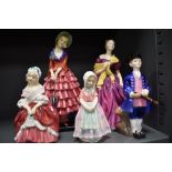 Five Royal Doulton figurine studies including Peggy HN2038, Tootles HN1680, Priscilla HN1340,