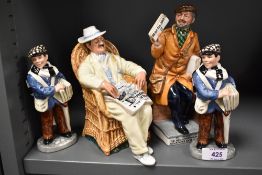Four Royal Doulton figure studies including Taking Things Easy HN2680, two limited edition Old Ben