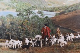 An iconic hand-tinted photographic print 'Ullswater Fox Hunt' depicting Hunstman Anthony Chapman and