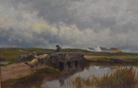 William Artingstall (British fl.1873-1900) oil on canvas, a crofter droving his sheep, signed