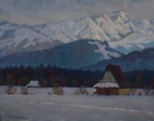 Henryk Rachalewski (20th century) an oil painting, Zakopane Tatra Polish winter landscape, signed