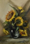 E Rocca (Italian mid 20th century) impasto oil on canvas, still life study of sun flowers, signed