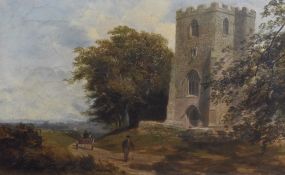 Attributed to James Peel (1811-1906) oils, entitled 'Penunthan Vhurch, Near Preston' to gilt slip