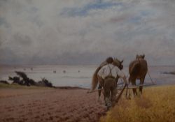 Joseph Kirkpatrick (1872-1938) watercolours, an agricultural coastal scene entitled 'By The Irish