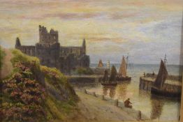 Ward Heys (Exh 1836-1905)oil on panel, a view of Peel Castle, Isle of Man, signed lower left,