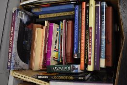 A box of books, of mixed railway interest, including vintage books, Locomotion and Continental