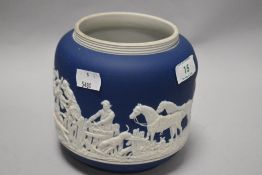 A small Tunstall Jasper ware planter, sprigged with hunting design.