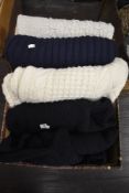 Five traditional and retro gents cream and navy blue pullovers/jumpers, including Arran knit.