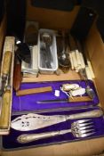 A large collection of vintage flat ware, Bone handled knives, fish servers and horn handled items