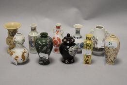 A collection of 20th century miniature Oriental style vases.