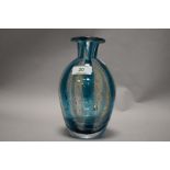 A Mdina glass vase, having opalescent stripes interspersed with aqua stripes, signed to underside.