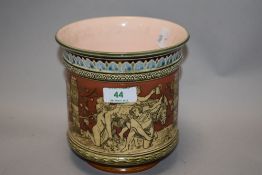 A late 19th/early 20th century Villeroy and Boch Mettlach planter, having folklore scenes to sides