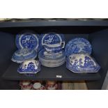 A selection of blue and white Willow pattern ceramics including Hanley large and small tureen with.