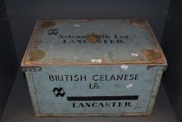 A mid century advertising crate, of local interest, 'British Celanese Lancster' to front and 'Nelson