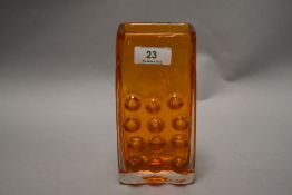 A 1960s Geoffrey Baxter for Whitefriars tangerine 'Phone' vase having raised dot design.