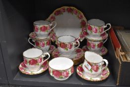 A Royal Albert 'Old English Rose' pattern part tea service including six tea cups and saucers,