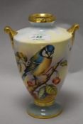 A 1960s Aynsley fine Art collection vase, with narrow neckline and two handles heightened with gilt,