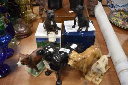 Six dog studies, including vintage Coopercraft Stafforshire Bull Terrier.