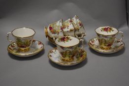 Six Royal Albert 'A celebration of the Old Country Roses Garden' cups and saucers, having cottage