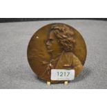 A commemorative cast bronze medallion for Beethoven 9cm approx.