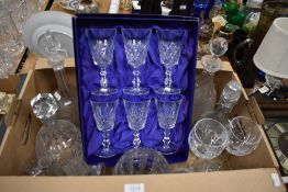 A boxed set of six Royal County Crystal glasses, a boxed set of two Royal Doulton 'Cristal', four