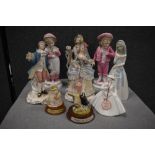 A selection of German porcelain figures in bisque and a Coalport Emma Louise figure.