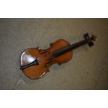 A traditional violin, of small proportions (child size) , unlabelled two piece back of approx. 11