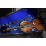 A traditional violin, probably 19th Century , having 14 inch one piece back, stamped Stainer , in