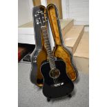 A Fender acoustic guitar, model number CD-60/BK, with plush lined hard case