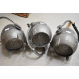 Three vintage Strand stage lights (sold as decorative, with wire trimmed, would need rewire and test