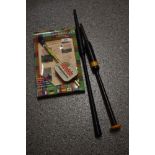 A bagpipe chanter, practice chanter, Scottish whistle and selection of reeds