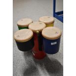 A set of five Remo pretuned bongo drums, with pair of beaters
