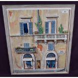 A modern Italian cast composite diorama, Venitian building facade, framed, marked Antonio Moli