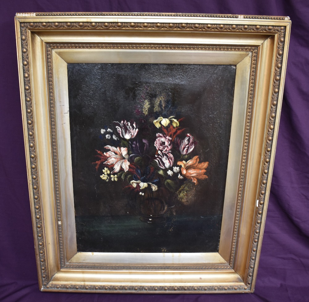 A 19th century still life study, oil on canvas depicting a vase of flowers, most likely Italian, - Image 8 of 11