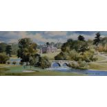 After Dennis Pannett (contemporary) colour print, Brocket Hall, signed to card mount, framed, 46cm x