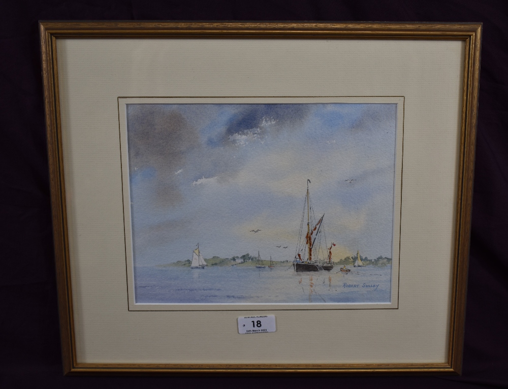 Robert Sulley (British 20th century) watercolours, coastal scene with boars, signed lower right, - Image 2 of 3