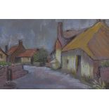 Jenny Angold (contemporary) coloured chalks, rural hamlet, signed and dated 1990 lower left,