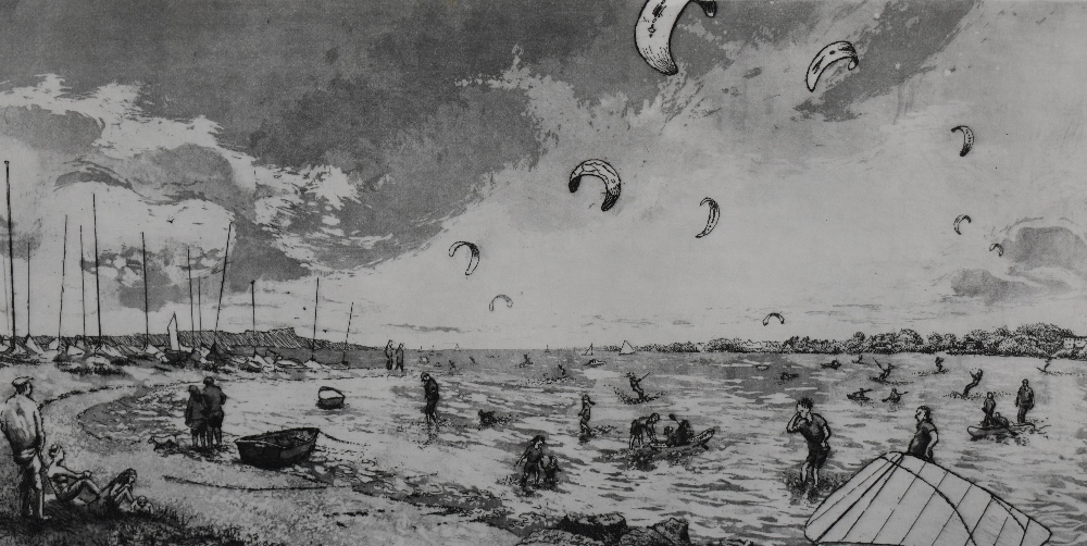 After Daphne S Dall (contemporary) a limited edition monochrome hand-printed etching, kite surfing