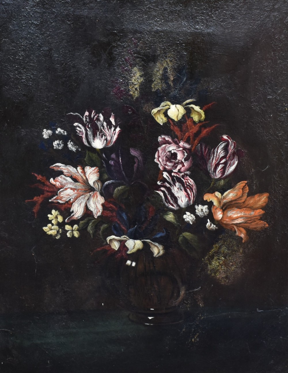 A 19th century still life study, oil on canvas depicting a vase of flowers, most likely Italian,