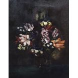 A 19th century still life study, oil on canvas depicting a vase of flowers, most likely Italian,