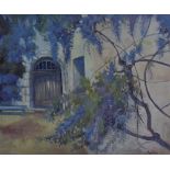 After Madge Bright (Australian b.1939) colour print, arched door from the garden, within a stepped