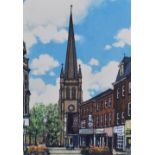 After Radcliffe (contemporary) a coloured print, a view of Wakefield highstreet looking towards