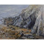 Matti Williams (British 20th century) impasto oil on board, entitled 'Cove at Porth Oer' signed