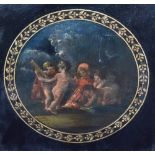An 18th/19th century oil on panel, depicting Putto or Cherubim at play around a flaming log, all