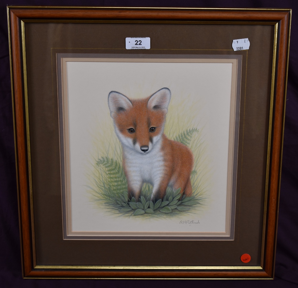 R H Petherick (British 20th century) gouache, stylised fox cub amongst foliage signed lower right, - Image 4 of 6