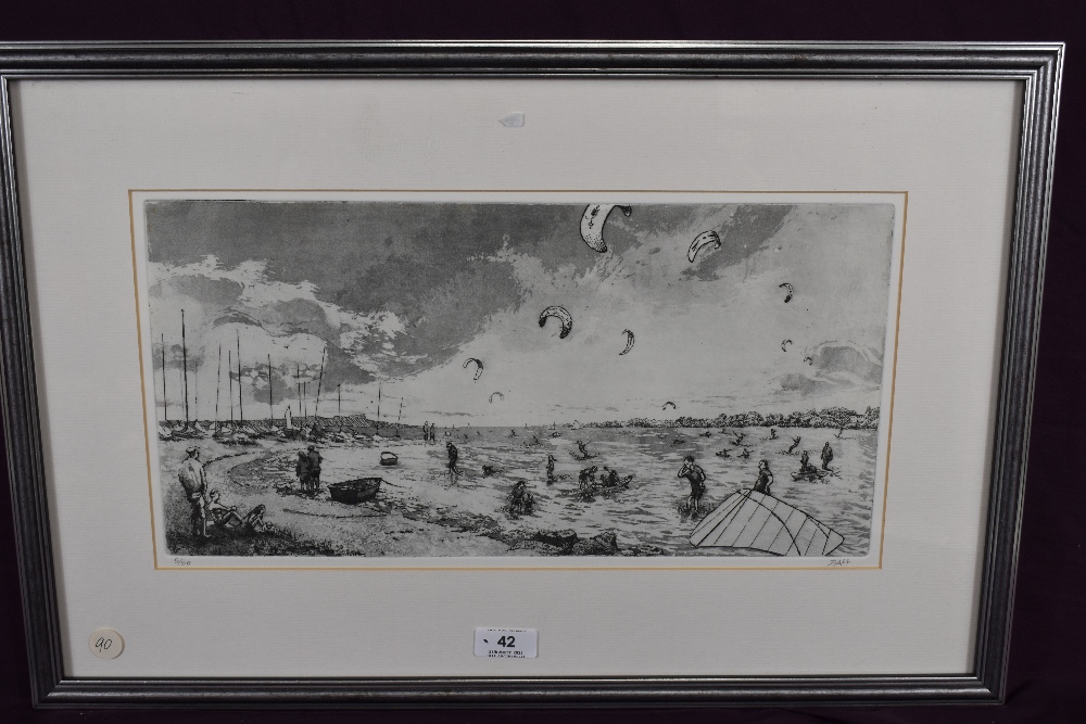 After Daphne S Dall (contemporary) a limited edition monochrome hand-printed etching, kite surfing - Image 2 of 3