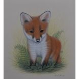 R H Petherick (British 20th century) gouache, stylised fox cub amongst foliage signed lower right,