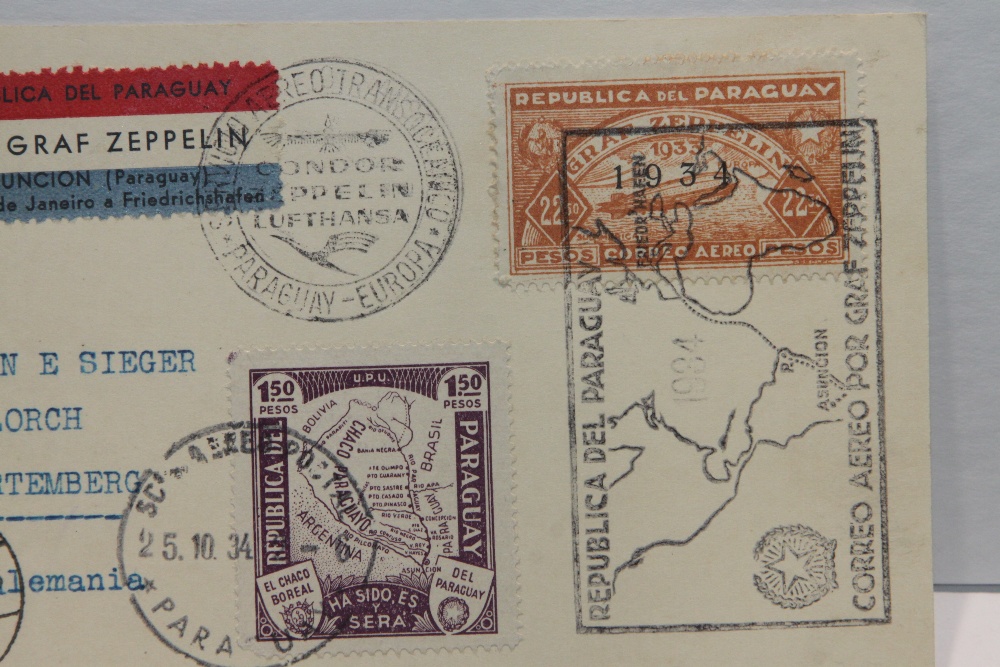 1934 LZ127 GRAF ZEPPELIN, 11th SOUTH AMERICA RETURN FLIGHT COVER Plain postcard with duo of - Image 2 of 4